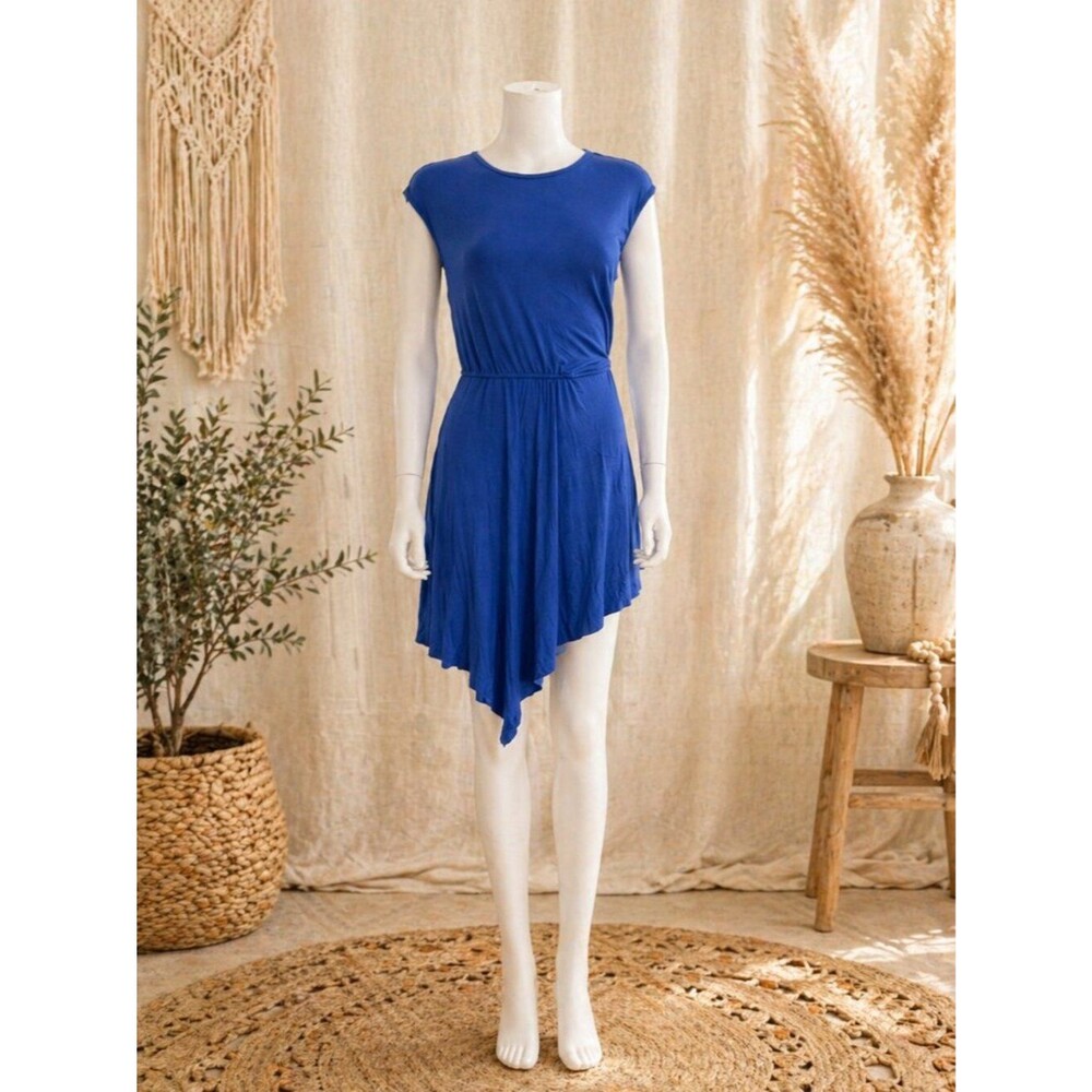 Cupshe Blue Asymmetrical Hem Dress Stretch Knit Casual Mini Dress NWT Size M